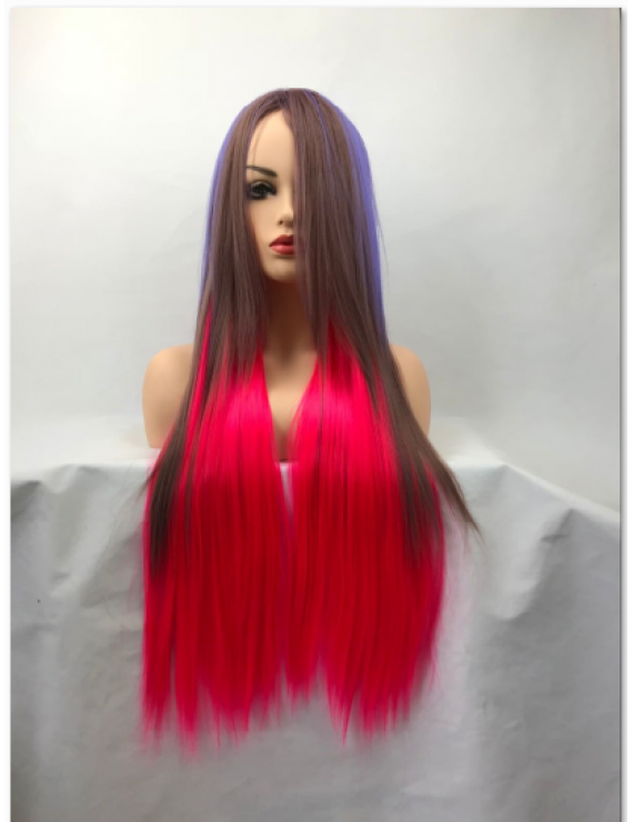 Long Straight Mixed Color Heat Resistant Fiber Party Wig