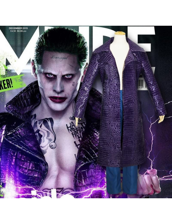 Suicide Squad Joker Jared Leto Purple Pu Coat Windbreaker Cosplay Costumes