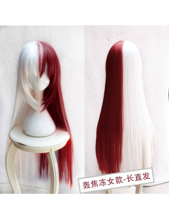 My Hero Academia Todoroki Shoto Long White Red Cosplay Hair Wig 