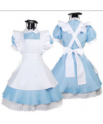 Classic Apron Dress Blue and White Cute Maid Costume
