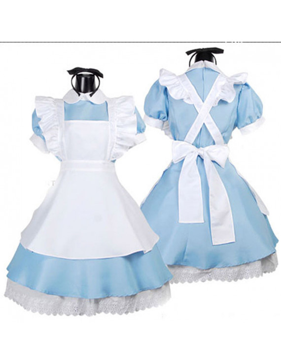 Classic Apron Dress Blue and White Cute Maid Costume