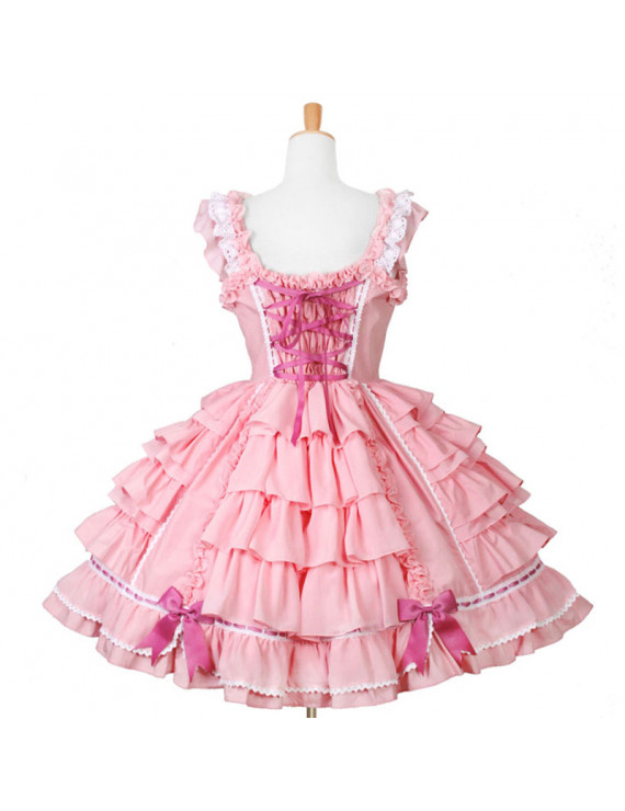 Pink Gothic Lolita Maid Dress Cosplay Costume