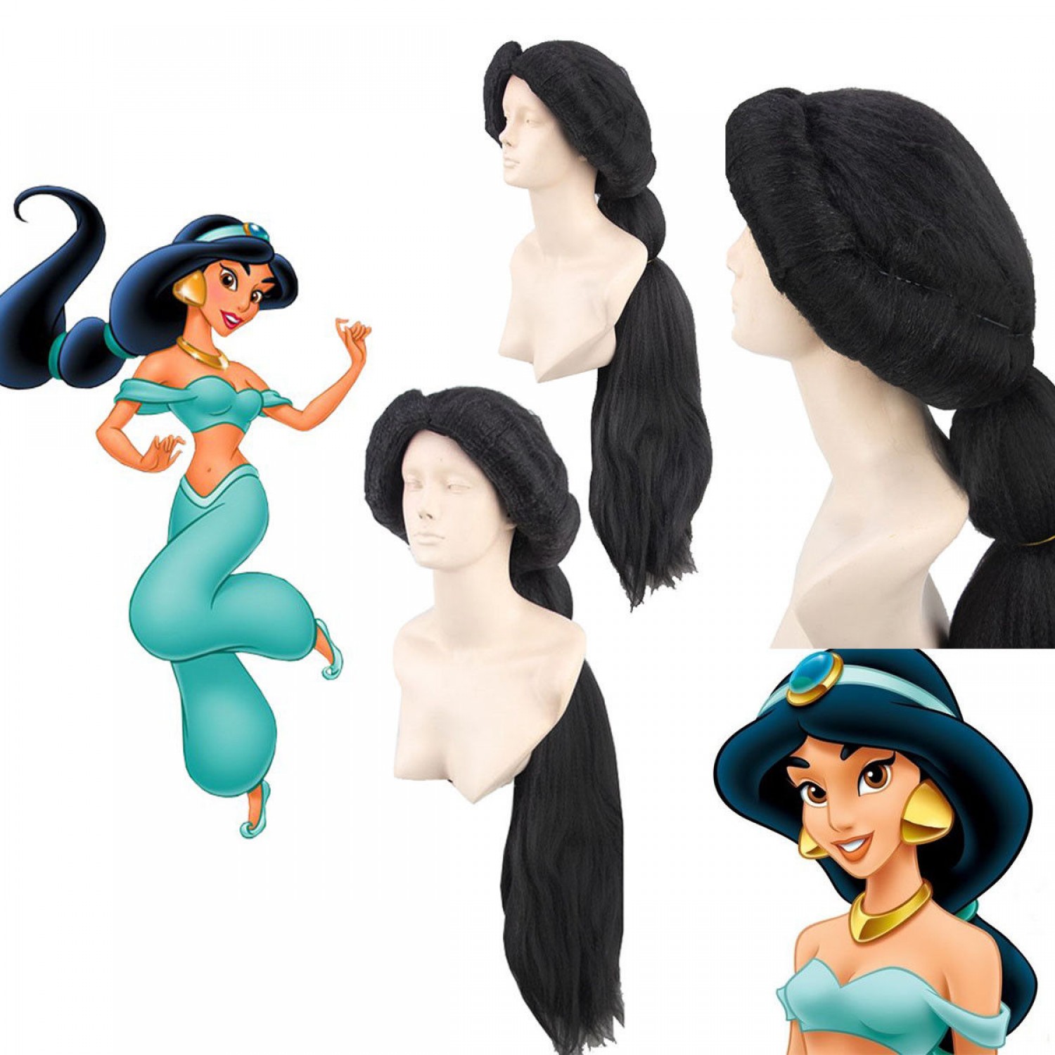 Aladdin Disney Princess Jasmine Synthetic Hair Cosplay Wig Free