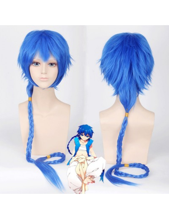 The Labyrinth Of Magic Aladdin Blue Ponytail Cosplay Wig 120 cm