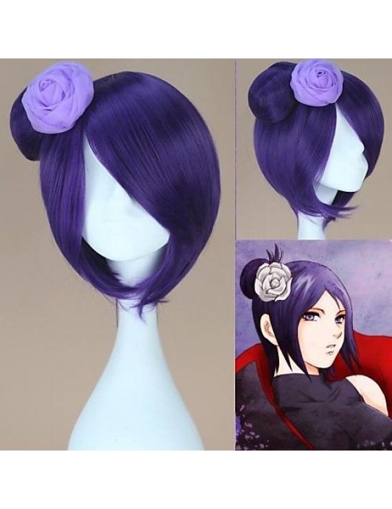 Naruto Konan Purple Short Straight Cosplay Costume Wig