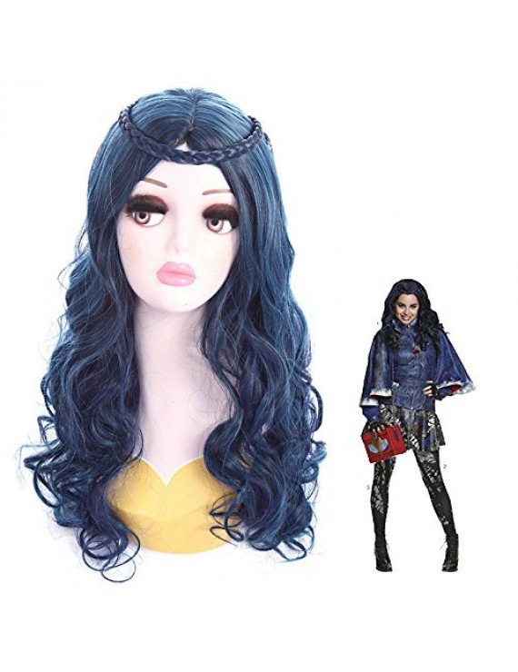 Descendants 2 Evie Long Wavy Blue Cosplay Wig Braided 