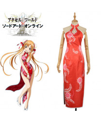 Sword Art Online Yuuki Asuna Red Cheongsam Cosplay Costume