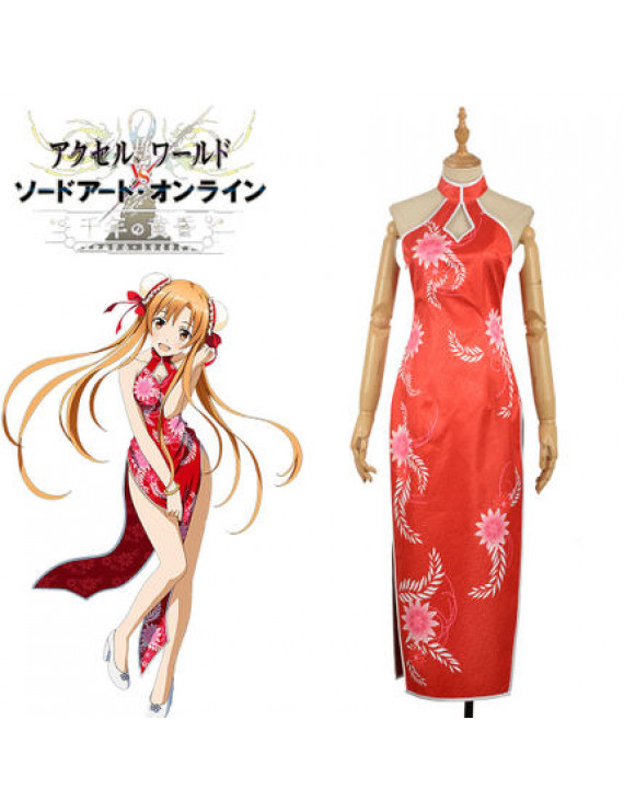 Sword Art Online Yuuki Asuna Red Cheongsam Cosplay Costume