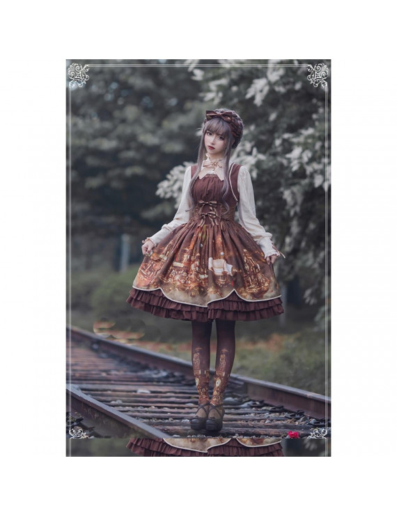 Long sleeve High Waist Hanging Neck Lolita Dress 