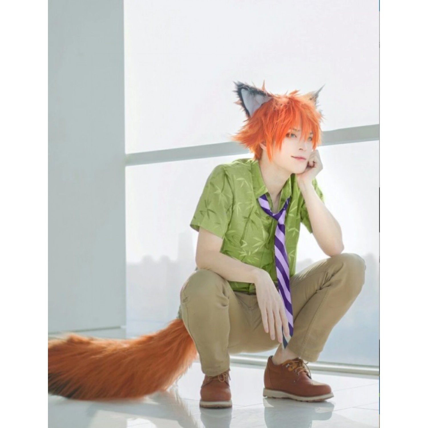 Unisex ZooTopia Fox Nick Wilde Wig /& Ears Short Hairstyle Costume Accessories