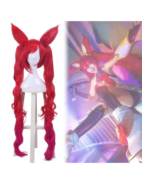 League of Legends LoL Star Guardian Jinx Long Two Ponytail Two Ears Cosplay Wig