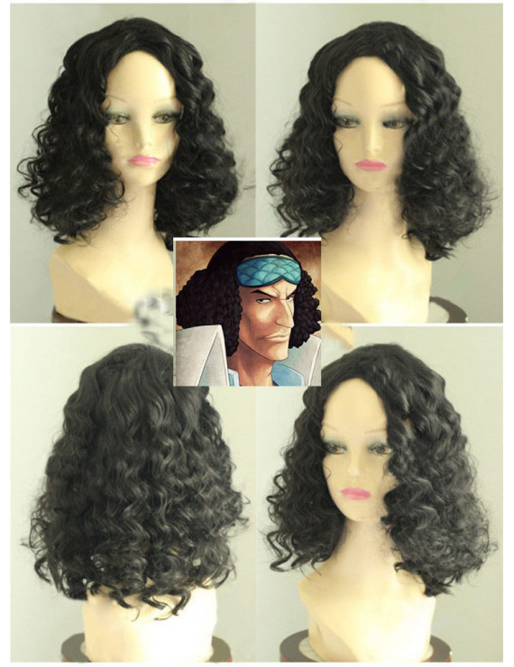 One Piece Kuzan Aokiji Medium Black Curly Cosplay Wig