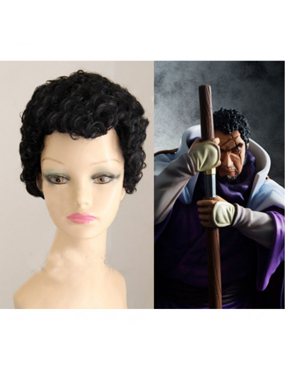 One Piece Issho Fujitora Black Short Curly Cosplay Wig