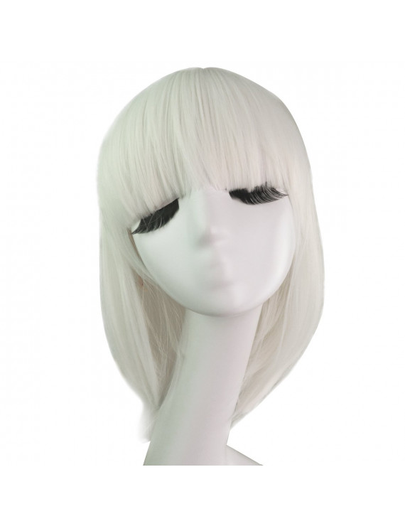 Anime Game Short White Medium Length Straight Bangs Cosplay Wig