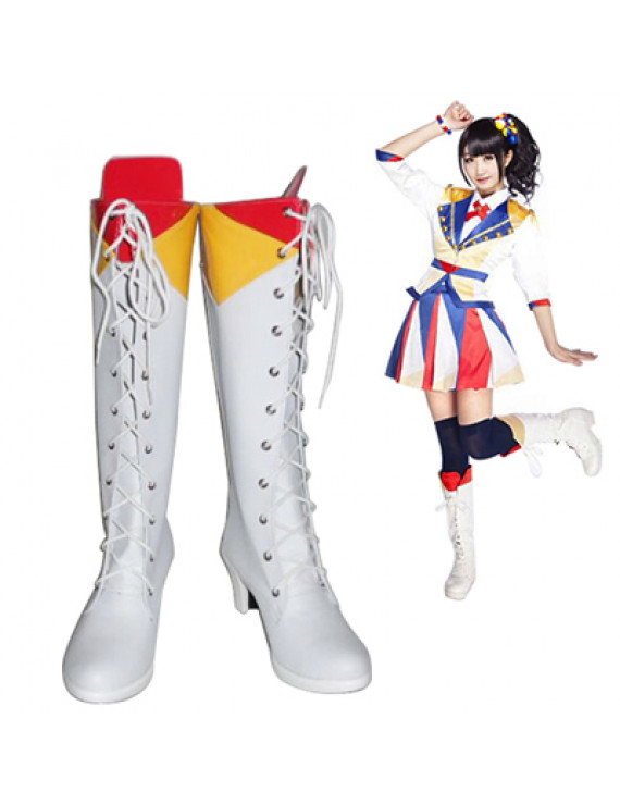 AKB48 Fortune Cookie in Love Female White PU Cosplay Boots Shoes