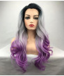 Lace Front Long Wavy Purple Ombre Synthetic Hair Women Wig