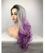 Lace Front Long Wavy Purple Ombre Synthetic Hair Women Wig