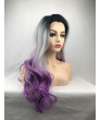 Lace Front Long Wavy Purple Ombre Synthetic Hair Women Wig