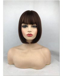 Brown Short Straight Bob Synthetic Hair Full Women Wig