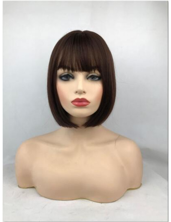 Brown Short Straight Bob Synthetic Hair Full Women Wig