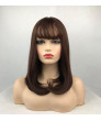 Brown Red Medium Length Straight Bob Synthetic Hair Full Women Wig