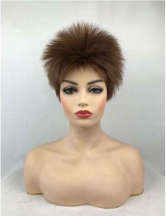 Short Light Brown Heat Resistant Fiber Party Full Wig 