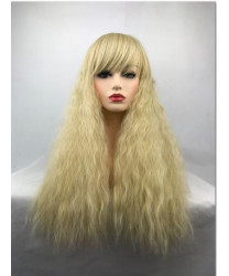 Blonde Long Curly Heat Resistant Fiber Full Synthetic Hair Wig with Full Bang