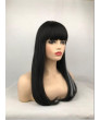 Black Mixed White Long Straight Synthetic Hair Full Wig with Bangs