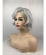 Capless Gray Short Wavy Synthetic Hair Full Wig with Side Bangs