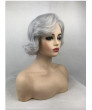 Capless Gray Short Wavy Synthetic Hair Full Wig with Side Bangs