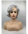 Capless Gray Short Wavy Synthetic Hair Full Wig with Side Bangs