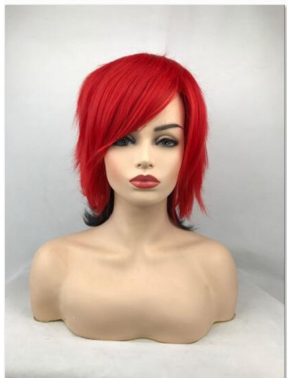 Capless Short Layered Straight Synthetic Hair Full Wig with Side Bangs