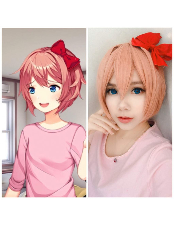 Doki Doki Literature Club ! Sayori Pink Cosplay Wig