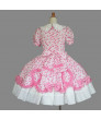 White and Pink Medium-length Long Sleeves Cotton Lolita Dress