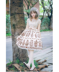 Apricot Short Sleeves Cotton Chiffon Sweet Lolita Dress Cosplay Costume