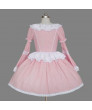 White and Pink Long Sleeves Cotton Lolita Dress Cosplay Costumes 