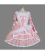 White and Pink Long Sleeves Cotton Lolita Dress Cosplay Costumes 