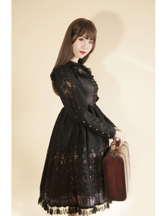 Cotton Chiffon Retro Gothic Lolita Long Sleeves Window Dress