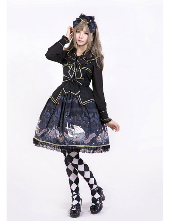 Purple Retro Gothic Lolita Long Sleeves Jumper Dress