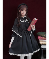 Retro Black Gothic Lolita Long Sleeves Dress And Shawl