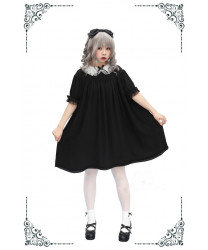 Sweet Black Gothic Lolita Short Sleeves Sweater Dress jumper