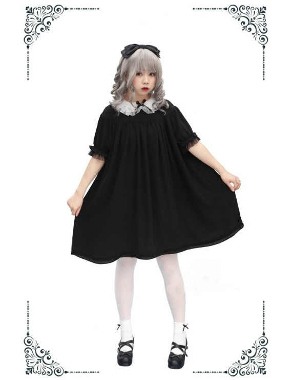 Sweet Black Gothic Lolita Short Sleeves Sweater Dress jumper