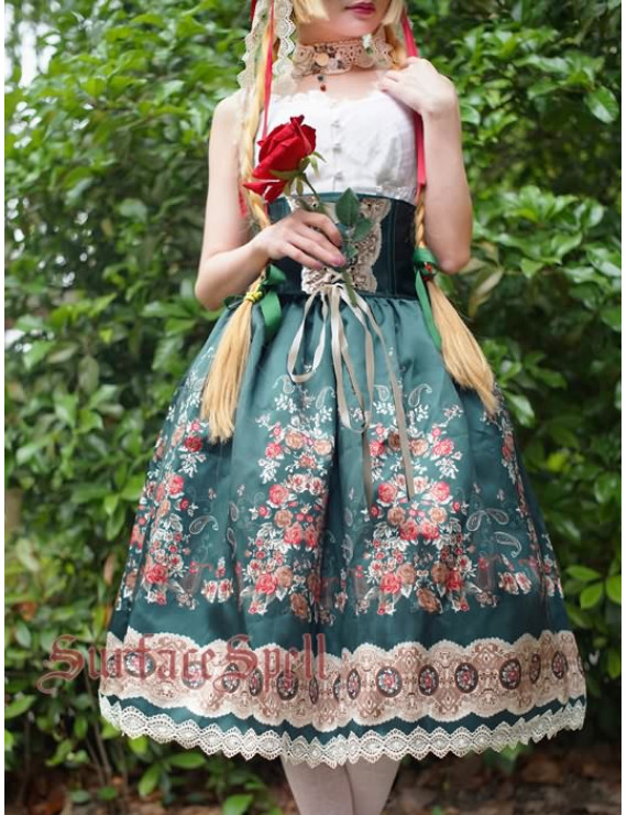 AlpenRose Gothic Ethnic Surface Spell Party Lolita High Waist Fishbone Skirt