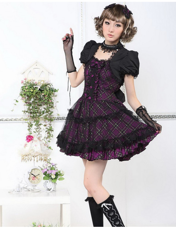 Black Cotton Short Sleeve Bow Square-collar Gothic Lolita Dress
