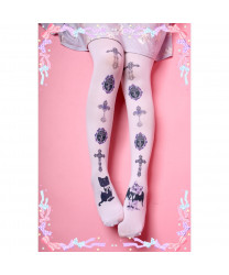 Sweet Lolita Socks White Chiffon Beauty crosses cat Lolita Socks