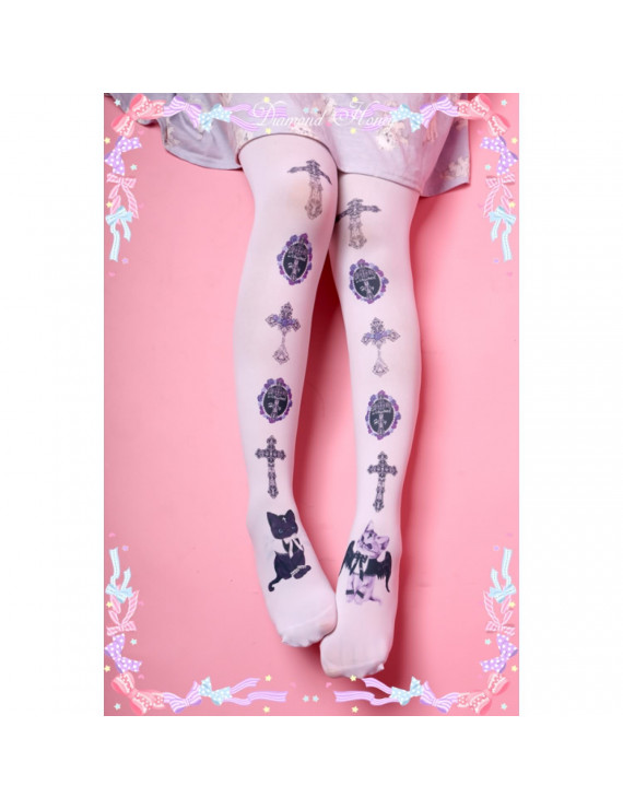 Sweet Lolita Socks White Chiffon Beauty crosses cat Lolita Socks