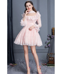 Lace High Waist- Trumpet Sleeves- Square Collar~ Sweet Lolita Cupcake Dress