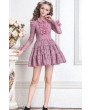 Openwork lace round neck high waist waist long sleeve sweet princess dress