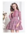 Openwork lace round neck high waist waist long sleeve sweet princess dress