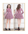 Openwork lace round neck high waist waist long sleeve sweet princess dress